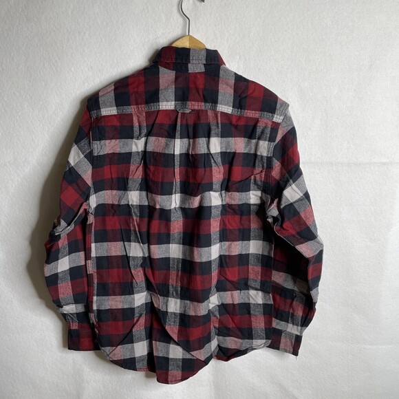JACHS Red Blue  Brawny Plaid Flannel Men's MEDIUM Long Sleeve Shirt Pockets - Picture 9 of 10